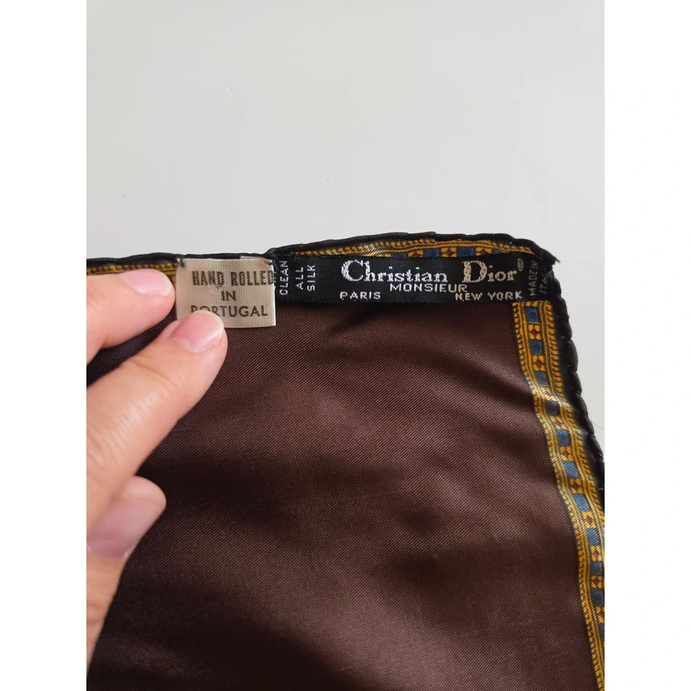 DIOR VTG Art to Wear Dophamine Geometric Silk Chocolate Brown Square Scarf